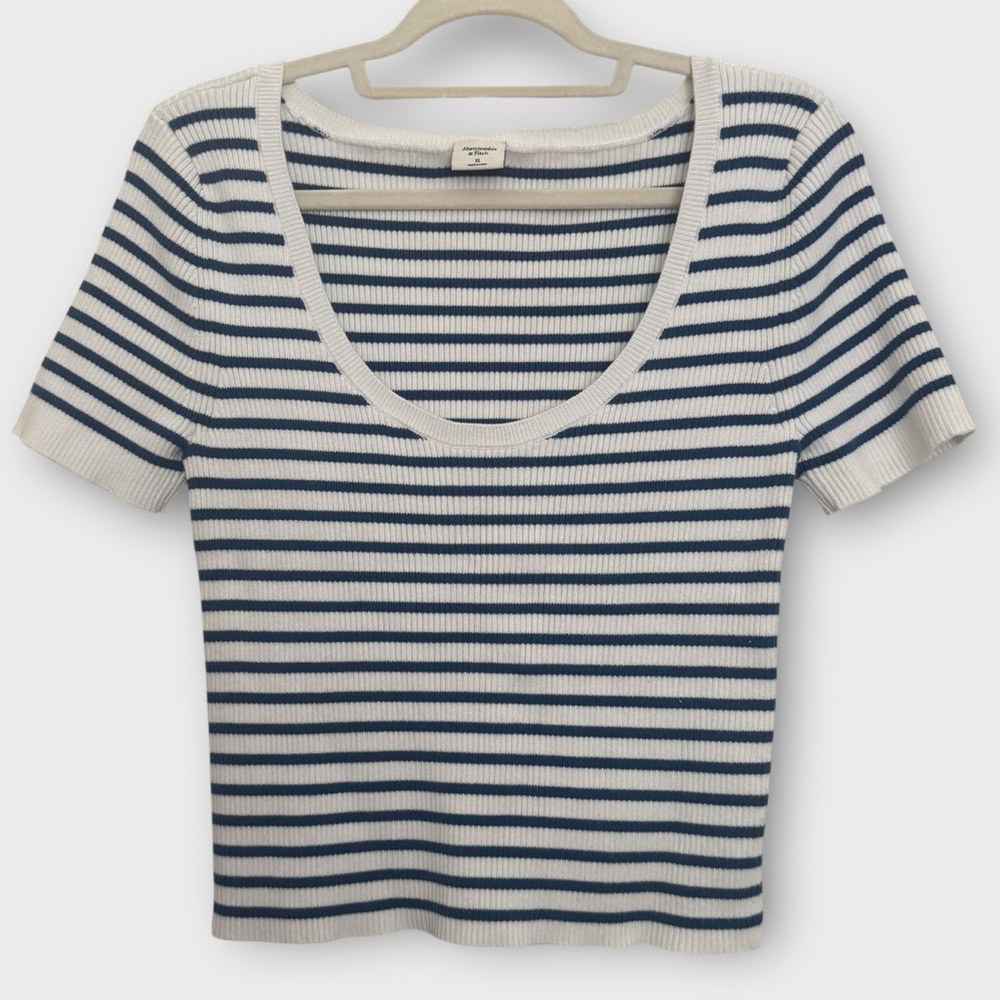 EUC Abercrombie & Fitch Navy and White Striped Short Sleeve Top